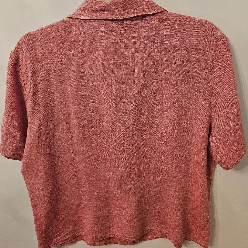 J. Jill Soft Red  100% Linen Button Down Blouse Sz Large - Picture 3 of 7